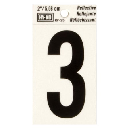 Hy-Ko 2In Reflective Number 3, 10PK B00405